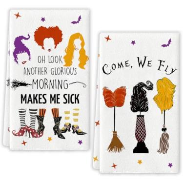 Imagem de Flaircave Conjunto decorativo de toalhas de cozinha Hocus Pocus, toalhas de prato de irmãs bruxas, decoração de baú ou petisco, decorações de Halloween para festa em casa