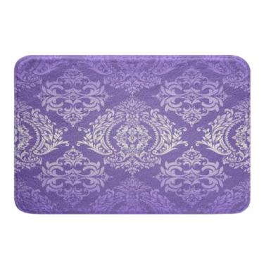 Imagem de Feelyou Tapetes de banheiro florais damasco vintage roxo para adultos tapetes de banheiro antigos orientais para banheira de chuveiro 40,6 cm x 61 cm gótico boêmio flores tapetes de banho para