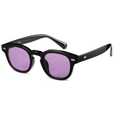 Imagem de Gtand Óculos de sol unissex vintage retrô estilo redondo colorido para homens mulheres moda círculo óculos de sol 46 mm, Armação preta C06/Lente tingida roxa, 46mm