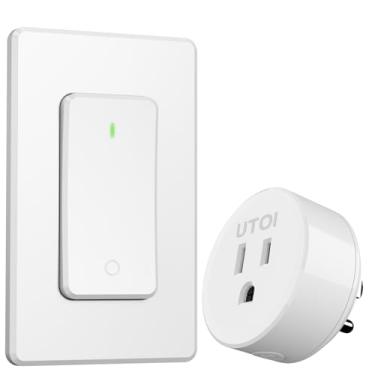 Imagem de UTOI Plugue de tomada de controle remoto com interruptor remoto, interruptor de luz remoto sem fio de longo alcance para lâmpadas e eletrodomésticos, 15A/1650W, branco