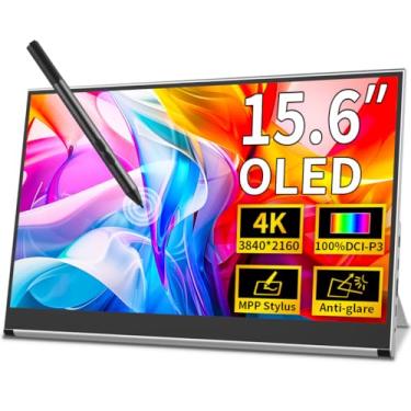 Imagem de Magedok Monitor portátil OLED 4k, tela sensível ao toque de 15,6 polegadas UHD DCI-P3 100%, antirreflexo, 1Ms, compatível com caneta Stylus MPP, tela externa para laptop, HDR, cuidados com os olhos