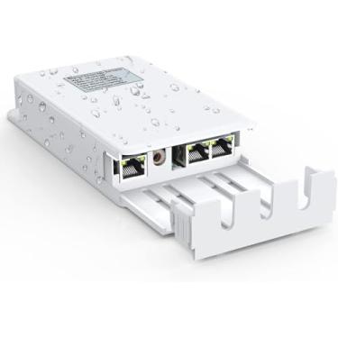 Imagem de VIMIN Extensor Gigabit PoE externo de 2 portas, repetidor PoE de saída 1 em 2 com 1000 Mbps, compatível com IEEE802.3af/at, IP65 à prova d'água, estende 100 m adicionais de transmissão de energia e