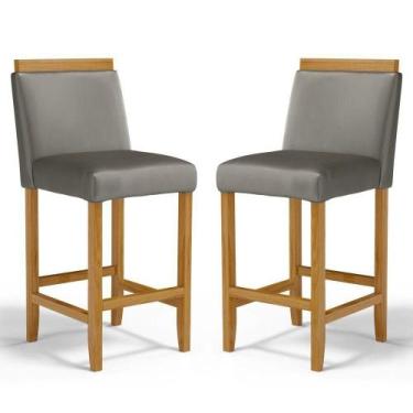 Imagem de Kit Com 2 Banquetas Eloá Madeira Maciça Assento Estofado Para Bancada 