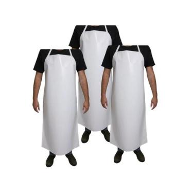 Imagem de Kit 3 Aventais Brancos Impermeáveis Resistente - Açougue/Cozinha - Maz