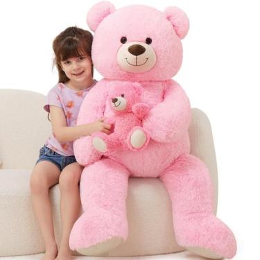 Imagem de Ursinho de pelúcia gigante MoriSmos 110 cm com rosa bebê