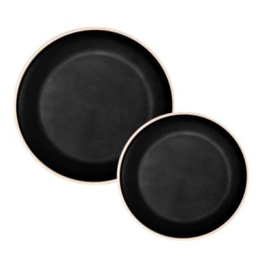 Imagem de Pratos Sobremesa 22cm e Refeição 27cm Melamina Plástico Almoço Jantar Família (4, PRETO)