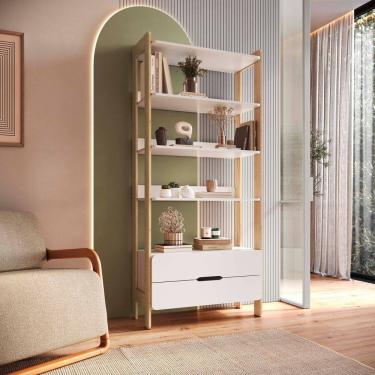 Imagem de Estante com 2 Gavetas 100% Mdf Elvis Branco/ Carvalho