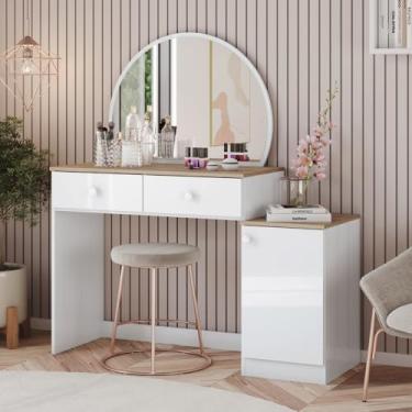 Imagem de Penteadeira Agnes 1 Porta 2 Gavetas com Espelho Branco/Jequitibá Hp - Henn