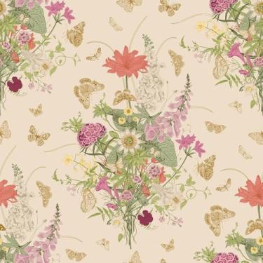 Imagem de Livelynine Papel de parede floral com núcleo de casa de campo de 44,5 x 701 cm, papel de parede vintage rosa verde e dourado para quarto, banheiro, sala de estar, locatário, papel de contato colorido