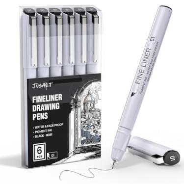 Imagem de JustArt Canetas Fineliner, 6 peças, ponta fina de 0,25 mm, sem sangramento, canetas de tinta preta à prova d'água para ilustração, desenho técnico, escrita, diário, artesãos e projetos de arte