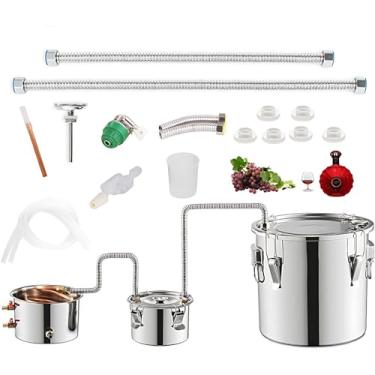 Imagem de Destilador de álcool, 3/5/10/13,2 galões/12/20/30/50 litros, kit de destilação para álcool com tubo de cobre, termômetro embutido e bomba d'água para vinho, uísque e conhaque