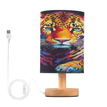 Imagem de Qilmy Lâmpada de toque de cabeceira de tigre colorido, luminária de mesa pequena para quarto com portas de carregamento USB, lâmpadas de mesa de cabeceira para sala de estar, escritório, mesa de