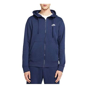 Imagem de Nike Moletom masculino esportivo com capuz e zíper de lã, moletom com capuz e zíper, azul marinho/azul marinho/branco, 4GG-T