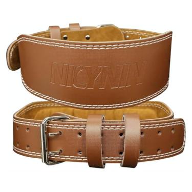 Imagem de Nicynin Cinto masculino de couro para levantamento de peso – Cintos acolchoados de suporte lombar de 15 cm, cinta de cintura de treino para levantamento de peso, levantamento terra, agachamento