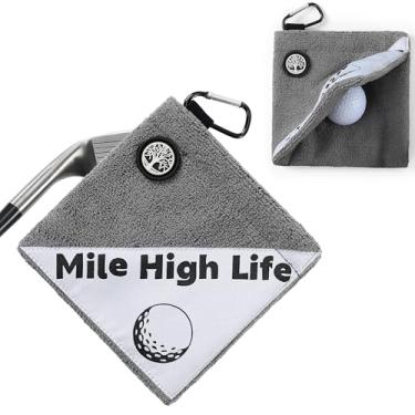 Imagem de Mile High Life Toalha de bola de golfe, toalhas de golfe compactas de bolso com clipe magnético e mosquetão, super absorvente, perfeita para limpar bolas de golfe, acessórios de bola de golfe premium