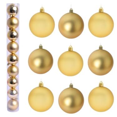 Imagem de Conjunto de Bolas Natalinas C/ 9 Pçs, Decoração de Árvore de Natal, Mesa, Guirlanda, Enfeite P/Sala Hall Casa, Kit C/Bolinhas Decorativas (Dourado)