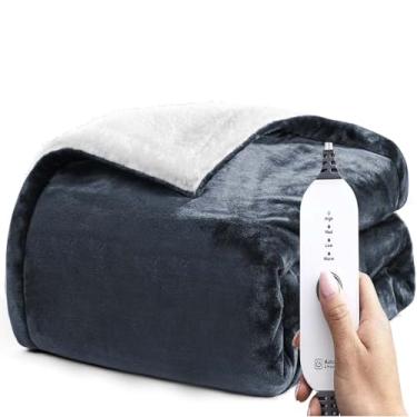 Imagem de Cobertor elétrico aquecido 157,5 cm x 213,4 cm cobertor de pelúcia ultramacio com 8 níveis de aquecimento rápido e desligamento automático de 1-6 horas, lavável na máquina, certificação ETL e FCC