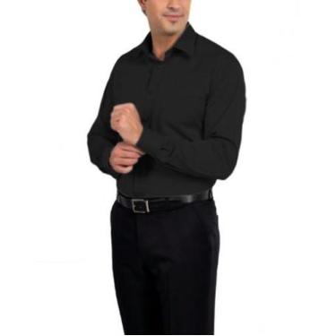 Imagem de Camisa social masculina bom pano manga longa lisa preta - Profit