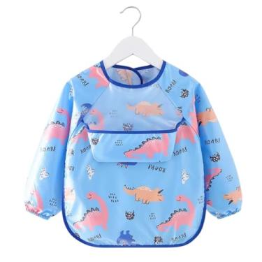 Imagem de Babador Manga Longa Impermeável com Cata-Migalhas - Dinos Rosa y Laranja