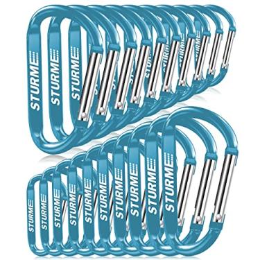 Imagem de Anel em D de alumínio de 6,8 cm, mosquetão, formato de D, portão de mola, conjunto de clipe para chaveiro pequeno para acampamento ao ar livre, mini trava, ganchos, mola, chaveiro, durável, melhorado, 20 peças (azul-petróleo)