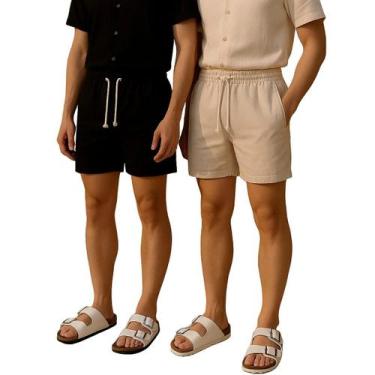 Imagem de Kit 2 Bermuda Short Linho Masculina Mauricinho Curto Bolso Faca Divers