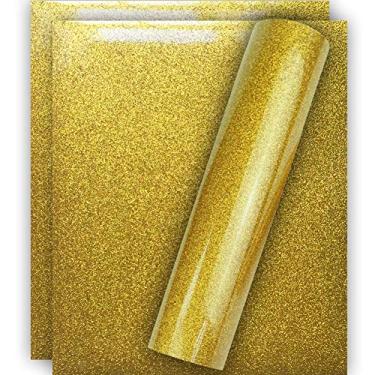 Imagem de Tvinyl Warehouse Vinil de transferência de calor HTV com glitter dourado para camiseta, 30,5 x 25,4 cm (3 folhas)