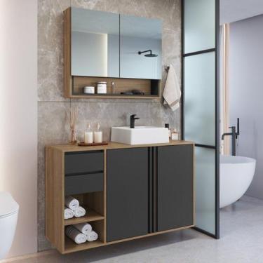 Imagem de Gabinete de Banheiro 110cm com Espelheira 2 Portas e Cuba Antônia - FA