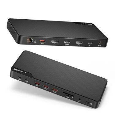 Imagem de MOKiN Estação de ancoragem Thunderbolt 4 – 16 portas, estação de ancoragem para laptop, monitor duplo para MacBook, estação de ancoragem 3 monitores para Windows com alimentação CC de 150 W, cabo TB4
