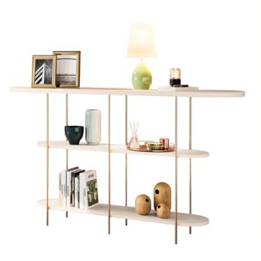 Imagem de Aparador Decorativo Sala de Estar Walker Pés em Aço Tampo Vidro Off White G26 - Gran Belo