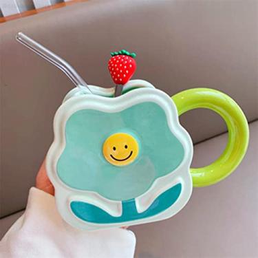 Imagem de Caneca de cerâmica com flor criativa de 400 ml para escritório xícara de café fofa casa café da manhã leite chá casal copo de água