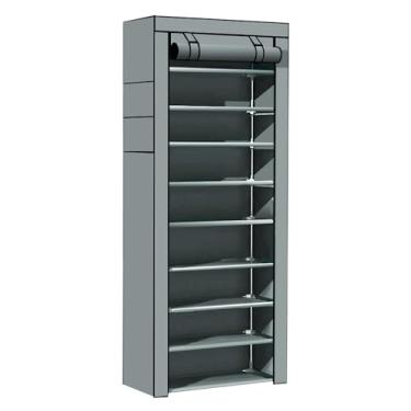 Imagem de Sapateira grande de 10 camadas com capas, prateleira organizadora de sapatos alta empilhável comporta 30 a 40 pares, prateleiras organizadoras verticais resistentes de metal para armário, entrada