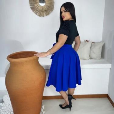 Imagem de Saia Midi Godê Moda Evangélica Feminina - Miss Flower, Azul royal, P