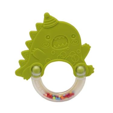 Imagem de Mordedor para Bebê com Chocalho Bolinhas Coloridas Brinquedo Crianças Estímulo Sensorial Livre de BPA Pegada Ergonômica A partir de 3 Meses (dinossauro verde)