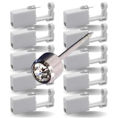 Imagem de Kit 10 mini pistolas brancas com brincos aco inox pedra cristal 3mm pa