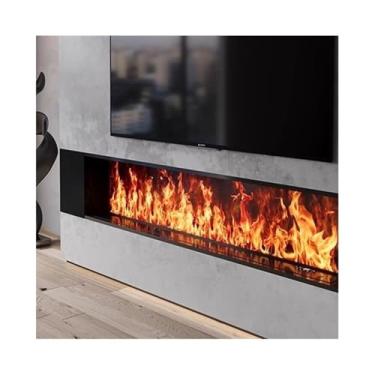 Imagem de Lareira Decorativa Lareira elétrica embutida a vapor de água, chama atomizada realista 3D, controle remoto/por toque, temporizador, ajuste, preta(Médio)