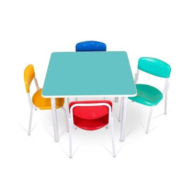 Imagem de Conjunto infantil mesa verde acqua Mdf alt: 520mm c/ 4 cadeiras colori