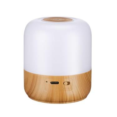 Imagem de Luminária de Mesa Mini LED 360° – Abajur de Cabeceira Touch Sem Fio Recarregável com 3 Níveis de Luz para Quarto, Escritório, Estudo e Decoração (Textura Madeirada)