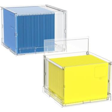 Imagem de MUKAI Caixa organizadora de arquivos com tampa, organizador de pasta de arquivos dobrável com slide, caixa de pasta de arquivos suspensa, para armazenamento de documentos de escritório com organizador