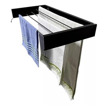 Imagem de Varal Retrátil de Parede Secadora Invisível 5 Hastes 79cm x 40cm (Preto)