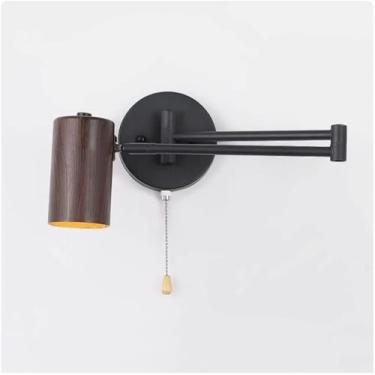 Imagem de Luminária de parede rústica com braço oscilante ajustável, estilo fazenda, luminária de leitura, antiga, retrô, com interruptor de puxar, luz com fio para quarto e sala de estar (preta)