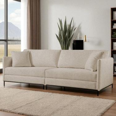 Imagem de Sofá Fixo Ravi 4 Lugares Luxo 2,70m Castellar Móbile Linho Bege