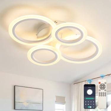 Imagem de Luminária de teto LED com controle remoto, luminária embutida regulável, lustre branco moderno para quarto, sala de estar, sala de jantar.