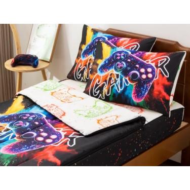 Imagem de Aimuan Conjunto de edredom infantil com zíper e console de jogos – Roupa de cama com zíper para meninos, solteiro
