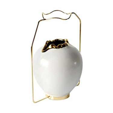 Imagem de AKALNNB Vaso decorativo simples e criativo, vaso de cerâmica com suporte dourado, 2 tamanhos, vaso de mesa de hotel, sala de amostras, vaso de arranjo de flores, fácil de usar, 63 cm x 53 cm