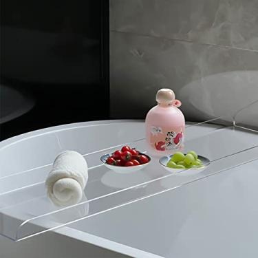Imagem de Bandeja de banheira, mesa com bandeja para banheira de acrílico transparente, prateleira para banheira com suporte para telefone, organizador de casa de banho de luxo, 33,5 polegadas de comprimento x