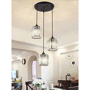 Imagem de RENDJGOU Lustre de gota de chuva de cristal moderno com 3 luzes de montagem embutida luminária de teto lâmpada vintage lustre de vidro preto antigo para sala de jantar, café, bar dur