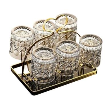 Imagem de URGDWEKJY Canecas de cerveja copo de cerveja chinês copo de cerveja de vidro criativo conjunto de 300 ml copo espiritual leve luxo esculpido copo de vinho de 6 peças copo de cerveja (C)