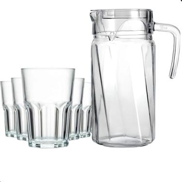 Imagem de Kit de Jarra e Copos 7 Peças Jarra com 6 Copos de Vidro Transparente – Conjunto para Água, Suco e Drinks – Design Moderno, Durável e Fácil de Limpar (Sydney 350ML)