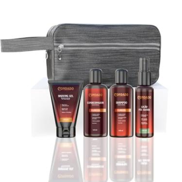 Imagem de Kit Barbear Masculino Completo Shampoo Condicionador Gel Loção Pós Barba Necessaire Barba Cabelo Bigode (Floresta (Amadeirado) + Necessaire Cinza)