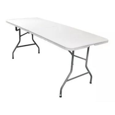 Imagem de Mesa Dobrável Portátil Maleta Camping Praia com Alça 1,80m (MESA BRANCA LISA)